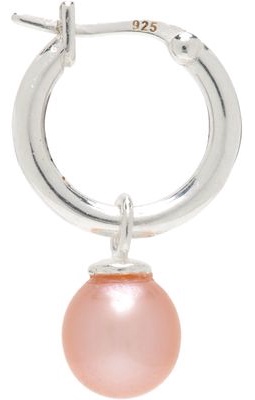 Hatton Labs SSENSE Exclusive Silver & Pink Pearl Hoop Earring