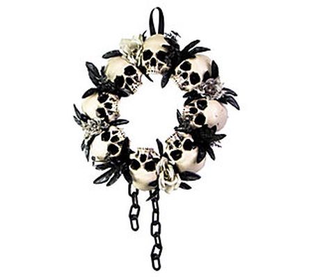 Haunted Hill Farm 15.7" Skulls and Chains Wreat h, Halloween