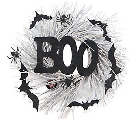 Haunted Hill Farm 15-In. White Twig Battery-Ope rated Wreath