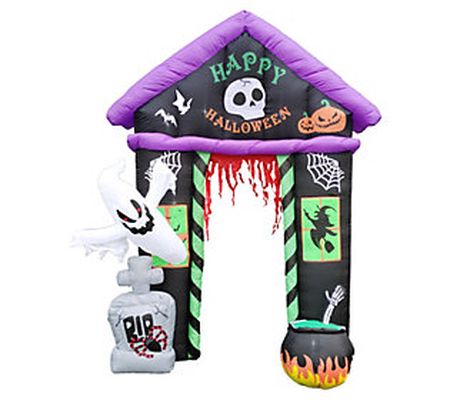 Haunted Hill Farm 9'H Inflatable Pre-Lit Arch w ith Ghost