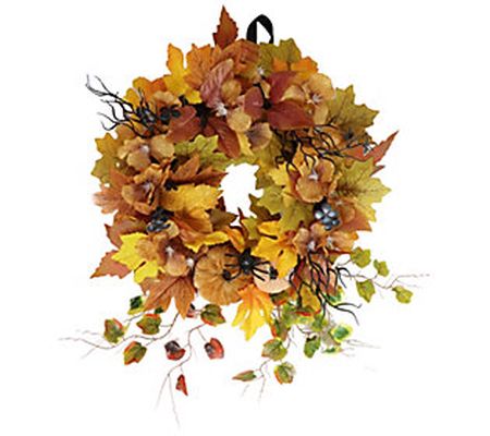 Haunted Hill Farm Festive Harvest Wreath with F ll Leaves
