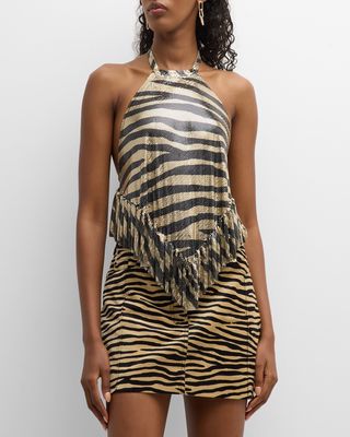 Haut Tiger-Print Chainmail Halter Top