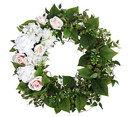 Haute Decor 24" Rose Hydrangea Wreath with Grap evine Base
