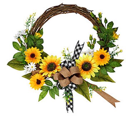Haute Decor 26" Sunflower Half Wreath with Ribb on
