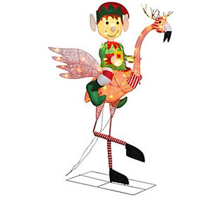 Haute Decor 42" Pre-Lit Boy Elf Riding Flamingo