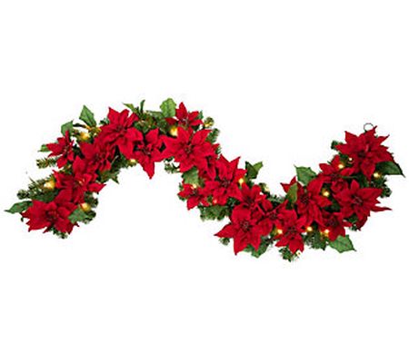 Haute Decor Poinsettia 6' Pre-Lit  Indoor/Outdo or Garland