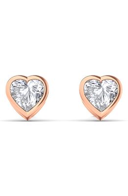 HauteCarat Lab Created Diamond Heart Stud Earrings in 18K Rose Gold