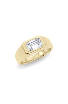 HauteCarat Men's Emerald Cut Lab Created Diamond Signet Ring in 18K Yellow Gold