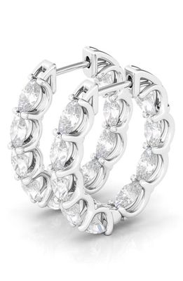 HauteCarat Oval Lab Created Diamond Inside Out 14K Gold Hoop Earrings in White Gold