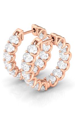 HauteCarat Oval Sideways Lab Created Diamond Inside Out 14K Gold Hoop Earrings in Rose Gold