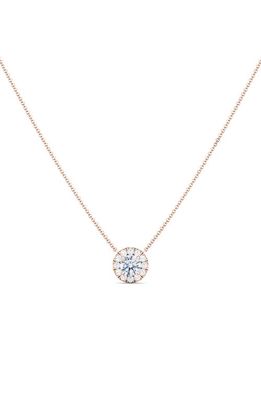 HauteCarat Round Brilliant Halo Lab-Created Diamond Pendant Necklace in 18K Rose Gold