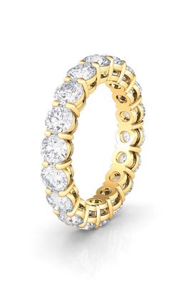 HauteCarat Round Cut Lab Created Diamond 18K Gold Eternity Band Ring in Yellow Gold