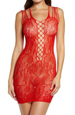 Hauty Faux Lace-Up Lace Chemise in Red