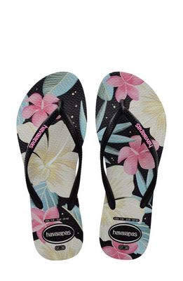 Havaianas Slim Floral Flip-Flop in Black/Pink