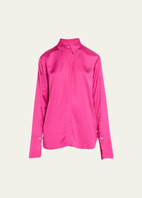 Haven Scalloped Button-Front Satin Shirt