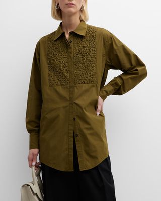 Haven Smocked Button-Down Cotton Shirt