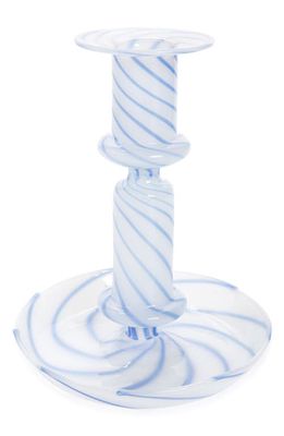 HAY Flare Glass Candleholder in Milky Blue Stripe 