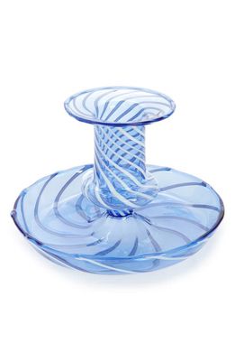 HAY Flare Stripe Glass Candle Holder in Light Blue With White Stripes
