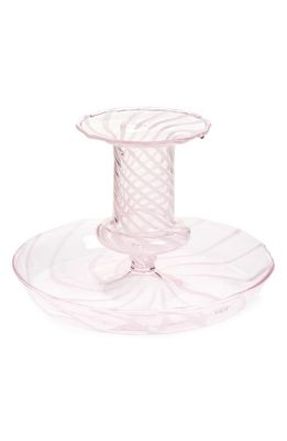 HAY Flare Stripe Glass Candleholder in Light Pink With W Jade Stripes 