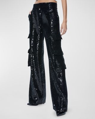 Hayes Sequined Wide-Leg Cargo Pants