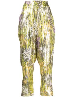 Hayley Menzies metallic print cropped tapered trousers - Green