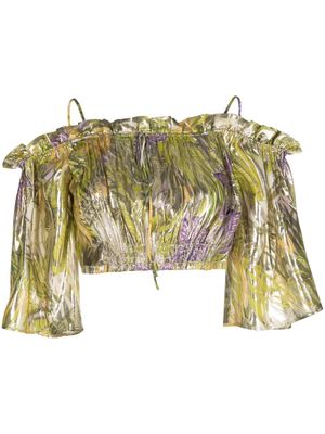 Hayley Menzies metallic printed off-shoulder top - Green