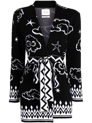 Hayley Menzies patterned intarsia-knit belted-waist cardigan - Black