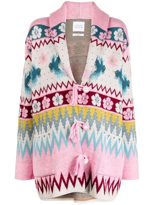 Hayley Menzies patterned intarsia-knit shawl-lapels cardigan - Pink