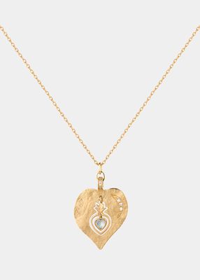 Heart On Fire Necklace with Moonstone and Diamonds