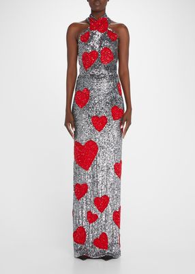 Heart Sequin-Embellished Column Gown