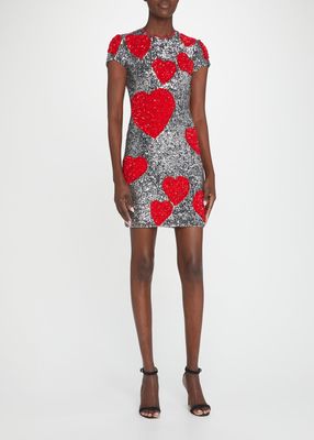 Heart Sequin-Embellished Mini Dress