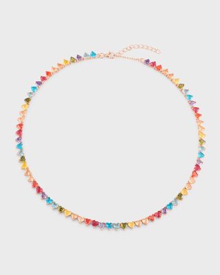 Heart Shaped Rainbow Cubic Zirconia Tennis Necklace