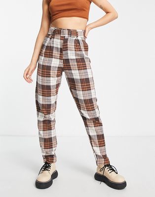 Heartbreak belted tailored pants in brown check