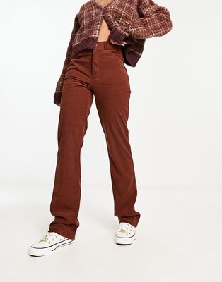 Heartbreak cord high rise straight leg pants in chocolate brown - part of a set