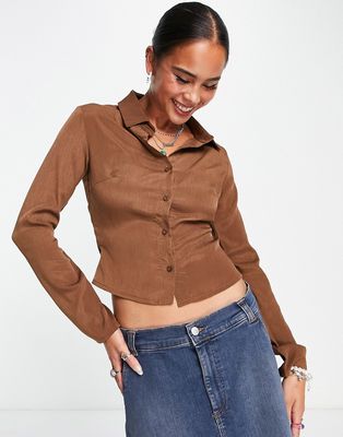 Heartbreak crinkle fitted shirt in brown - part of a set