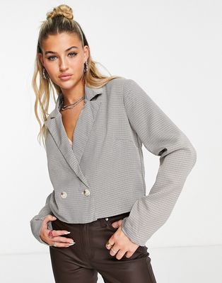 Heartbreak cropped double breasted blazer in neutral houndstooth - part of a set-Multi
