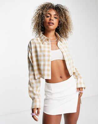 Heartbreak cropped shirt in beige gingham - part of a set-Yellow