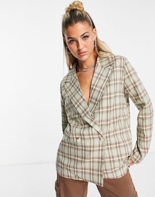 Heartbreak double breasted blazer in sage plaid - part of a set-Multi