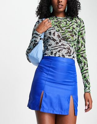 Heartbreak double slit mini skirt 3-piece in cobalt blue
