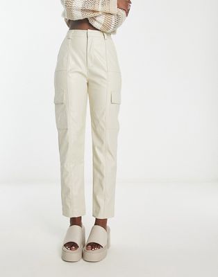 Heartbreak faux leather cargo pants in cream-Neutral