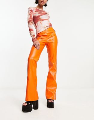 Heartbreak faux leather wide leg pants in orange - part of a set