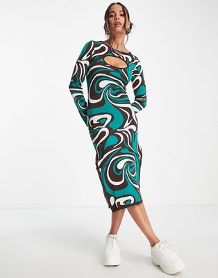 Heartbreak knit midi dress in marble print-Blue