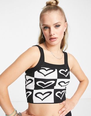 Heartbreak knitted cami top in heart print - part of a set-White