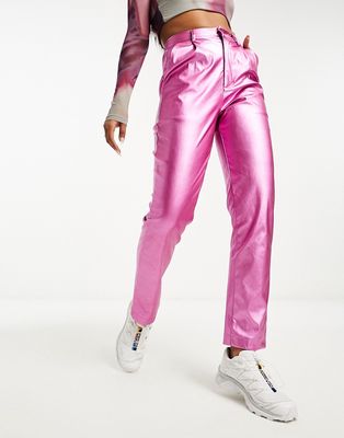 Heartbreak metallic PU straight leg pants in pink