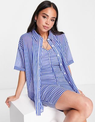 Heartbreak oversized shirt in blue check - part of a set-White