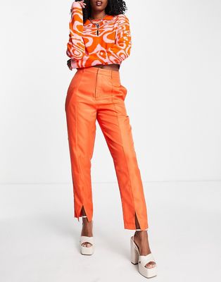 Heartbreak pin tuck tailored pants with front slit in orange - part of a set