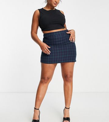 Heartbreak Plus tailored mini skirt in navy and green plaid