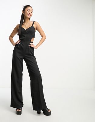Heartbreak structured corset jumpsuit with cut out waist in black