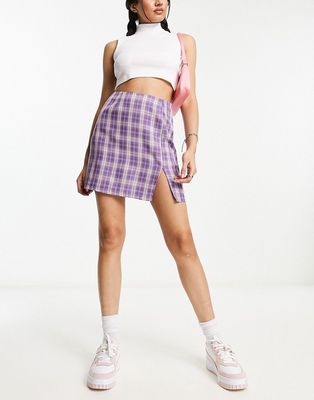 Heartbreak tailored mini skirt in purple plaid