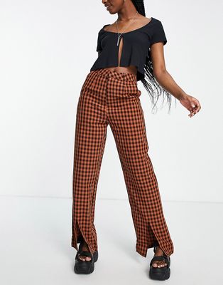 Heartbreak tailored pants with front split in rust check - part of a set-Orange